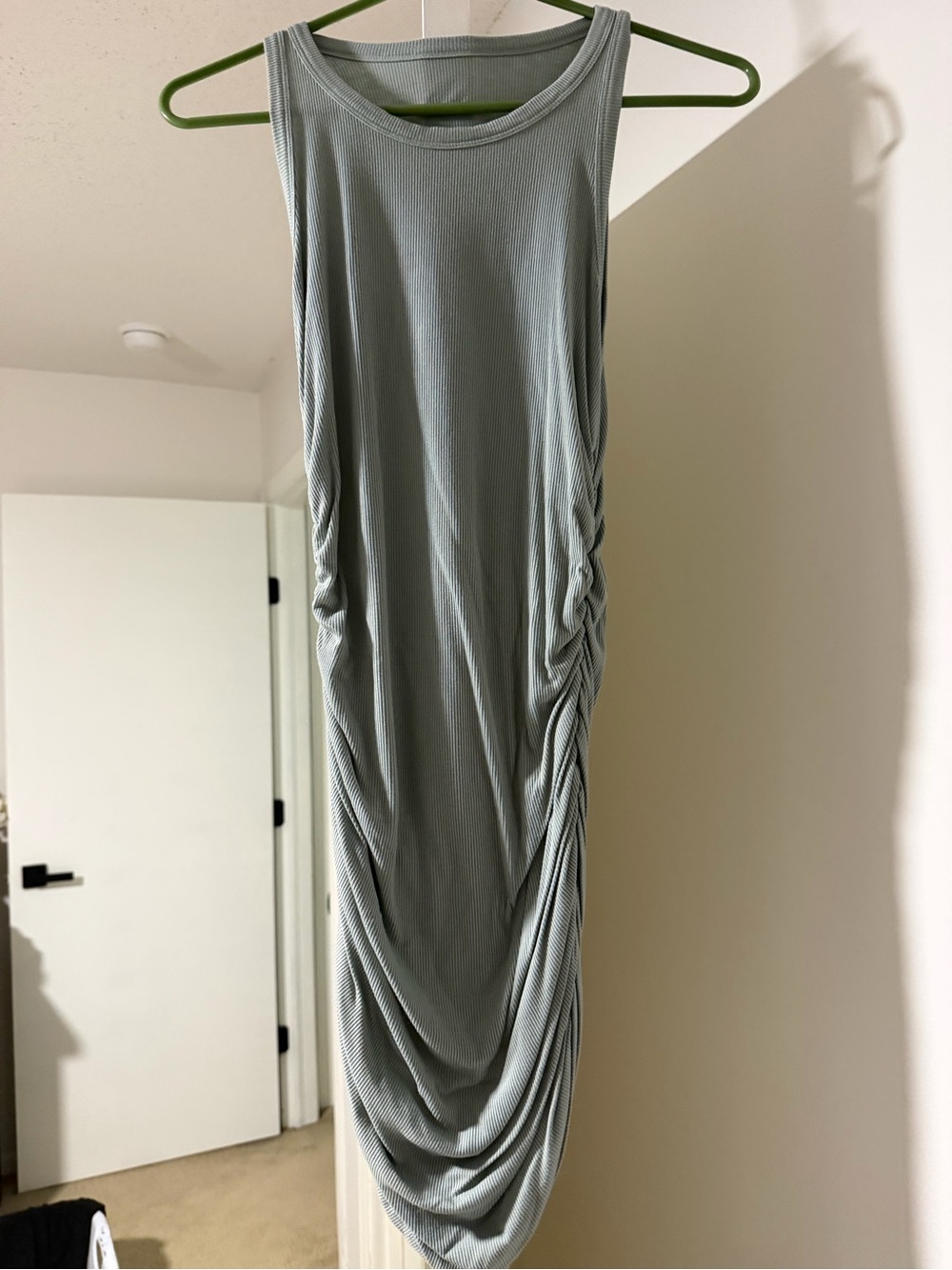 Sleeveless Ruched Tank Dress in Sage Green